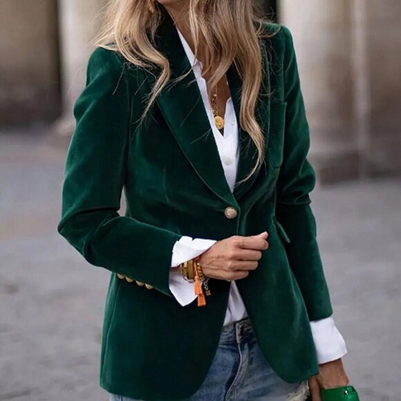 Jackets & Blazers - Green Casual Women's Premium Velvet Blazer jacket